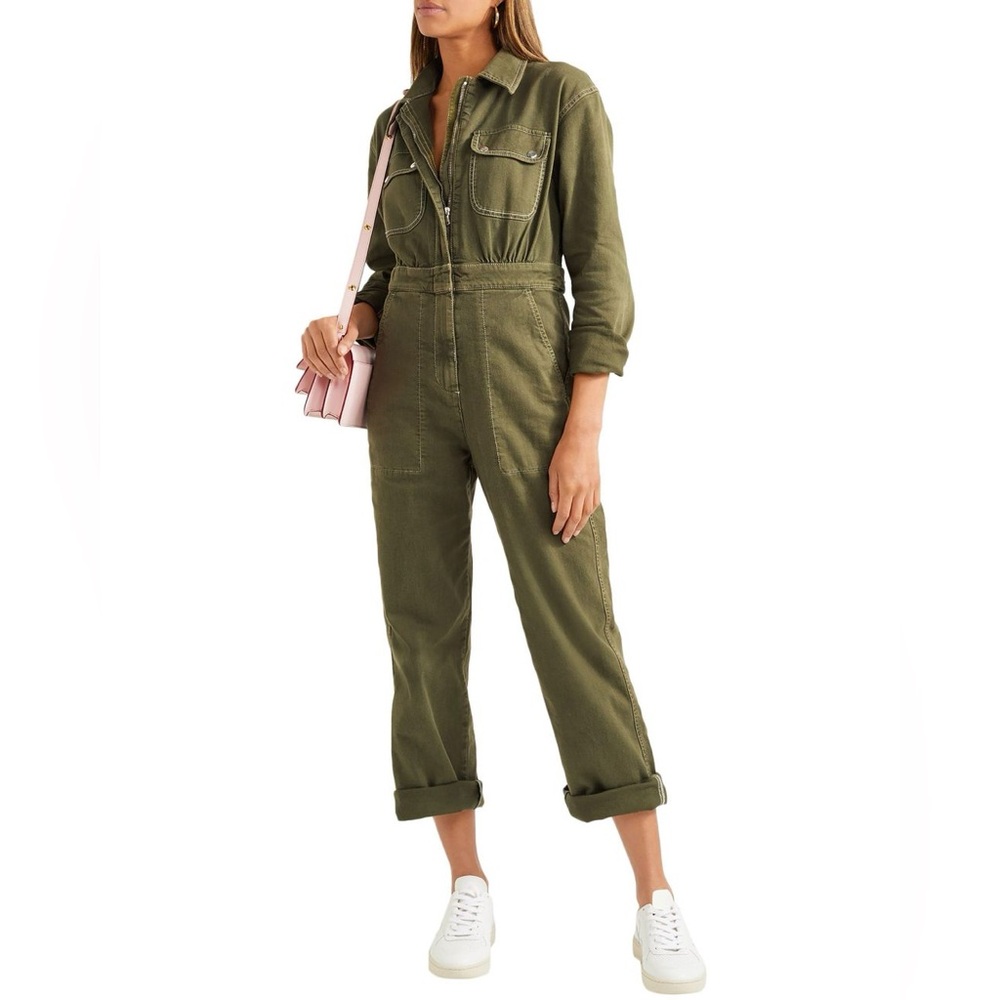 Women's Olive Utility Jumpsuit with Cinch Waist
